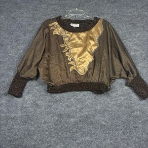 Vintage Norman Mager Metallic Dolman Sleeve Blouse (S) – Gold & Bronze Glam